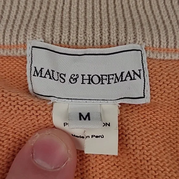 MAUS & HOFFMAN Pastel Orange Peach Pima Cotton‎ Mens M Half Zip Pullover Sweater